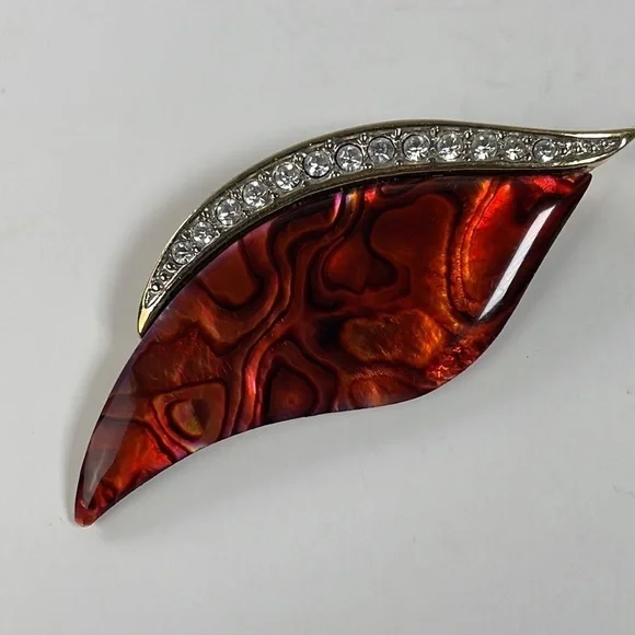 Vintage Butler Abalone Shell & Rhinestone Brooch Pin - Picture 4 of 10